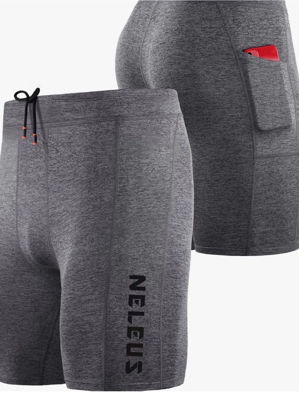 Men's Gray Compression Shorts * NELEUS Shorts with Pocket * NEW & IMPROVED - Picture 12 of 13